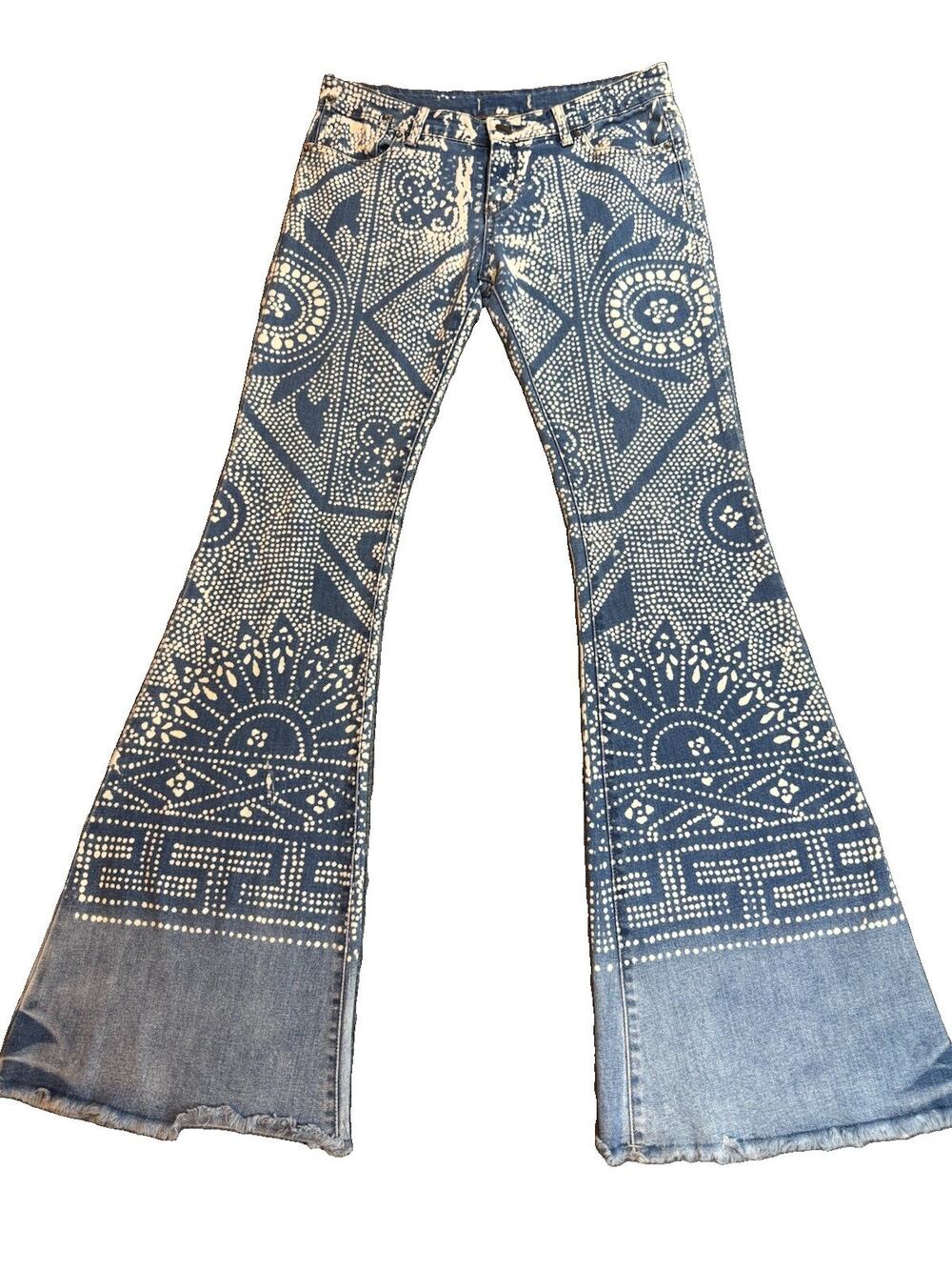 Free People Bali Flare Pant Malaya Wash Women’s Blue Bandana Print Jeans Sz Unkn